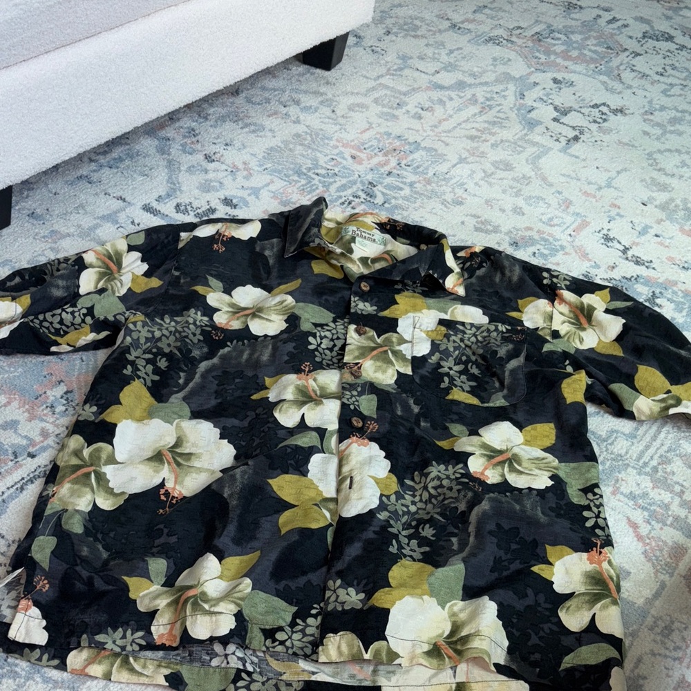 Tommy Bahama Black and Green Floral Shirt